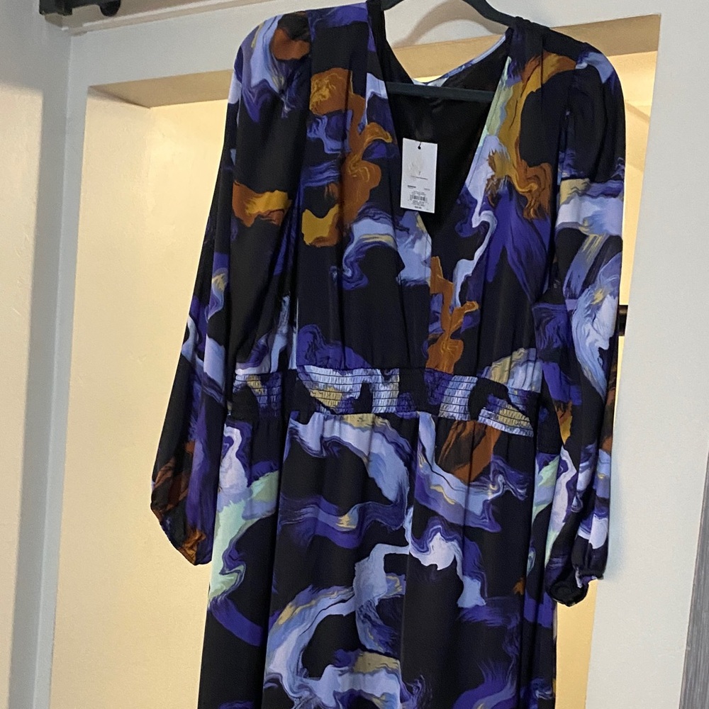 Nine West Blue and Purple Long Sleeve Dress